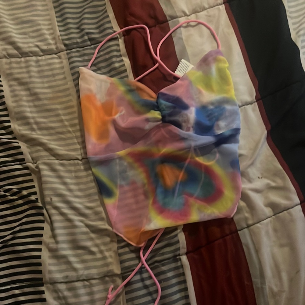 Multi color heart halter top